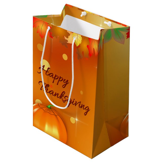Glücklicher Erntedank-buntes Herbst-Blätter Mittlere Geschenktüte (Vorderseite Schrägansicht)