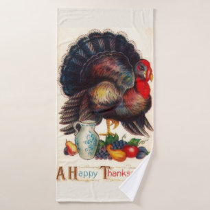 Glücklicher Erntedank die Vintage Türkei Badehandtuch
