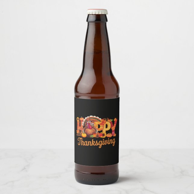 Glücklicher Erntedanktruthühner Fall Bierflaschenetikett (Vorderseite)
