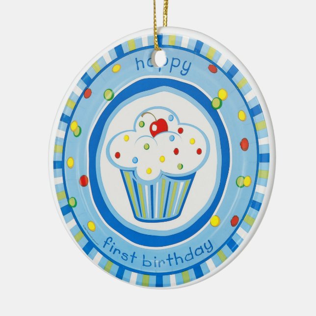 glücklicher erster Geburtstag Keramik Ornament (Links)