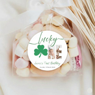 Glücklicher Erster Geburtstag Shamrock Foto Sticke Runder Aufkleber