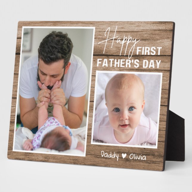 Glücklicher erster Vater's Day New Dad 2 Foto Wood Fotoplatte (Seite)