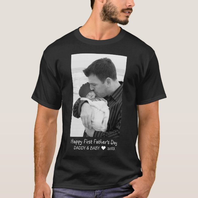 Glücklicher erster Vater's Day New Dad Baby Foto B T-Shirt (Vorderseite)