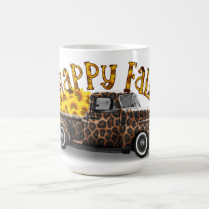 GLÜCKLICHER FALL VINTAGER LKW MIT SONNENBLUMEN KAFFEETASSE