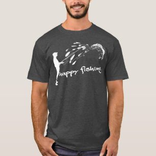 Glücklicher Fischfang Erbrechen Fischspieße auf An T-Shirt