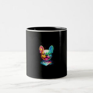glücklicher französischer Bulldog lächelt Gesichts Zweifarbige Tasse