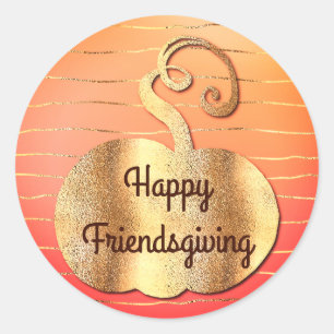Glücklicher Friendsgiving Imitat-Goldfall-Kürbis Runder Aufkleber