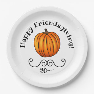 Glücklicher Friendsgiving Kürbis Pappteller