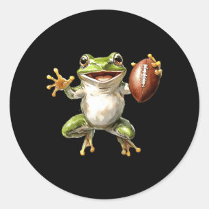 Glücklicher Frosch hält American Football Wasserfa Runder Aufkleber