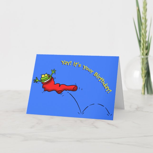 Glücklicher Frosch in roter Socke Cartoon lustige  Karte (Vorderseite)