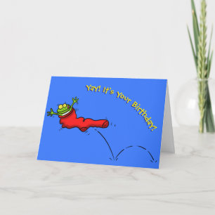 Glücklicher Frosch in roter Socken Cartoon lustige Karte