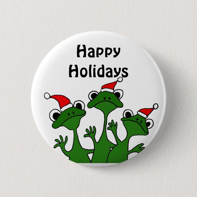 Glücklicher Frosch-WeihnachtsCartoon Button (Vorderseite)