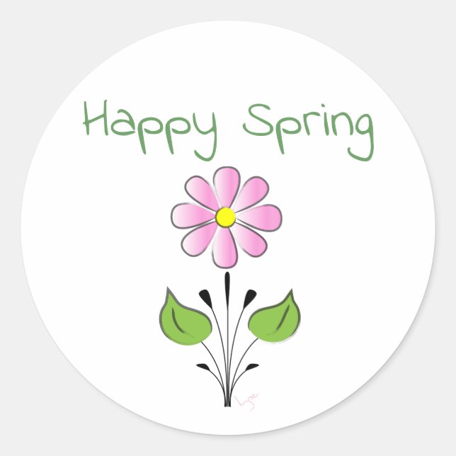 Glücklicher Frühling mit rosa Blume Niedlich Runder Aufkleber (Vorderseite)