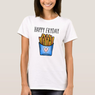 Glücklicher Fryday Pommes Frites Pun Illustration T-Shirt