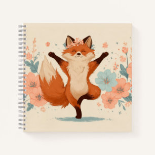 Glücklicher Fuchs mit Blumen – Niedliche, fantasie Notizbuch