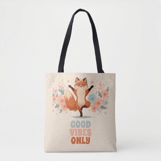 Glücklicher Fuchs mit Blumen – Niedliche, verspiel Tasche (Vorderseite)