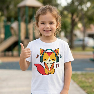 Glücklicher Fuchs mit Kopfhörern, der Musik hört. T-Shirt