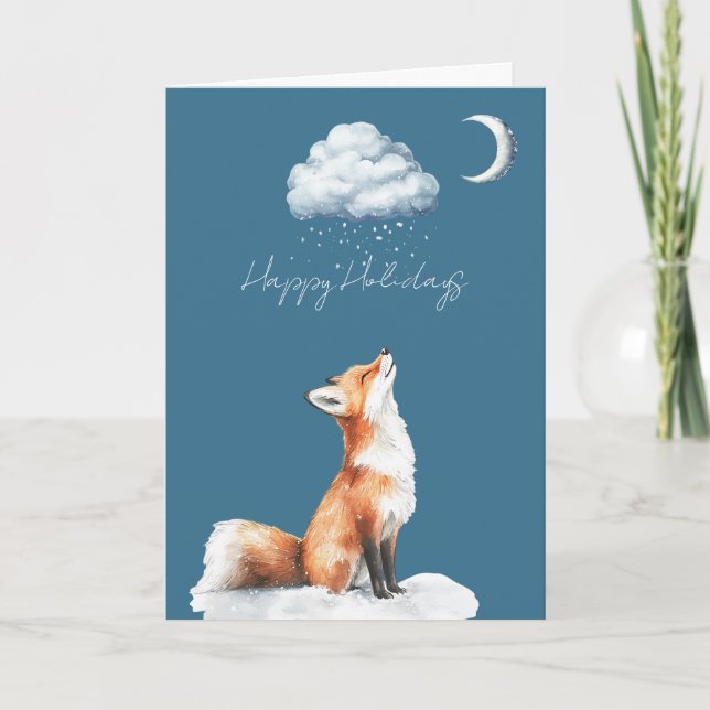 Glücklicher Fuchs Wolken Schnee Weihnachten Karte (Vorderseite)