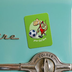 Glücklicher Fußballstar-Gecko, der Fußball-Cartoon Magnet