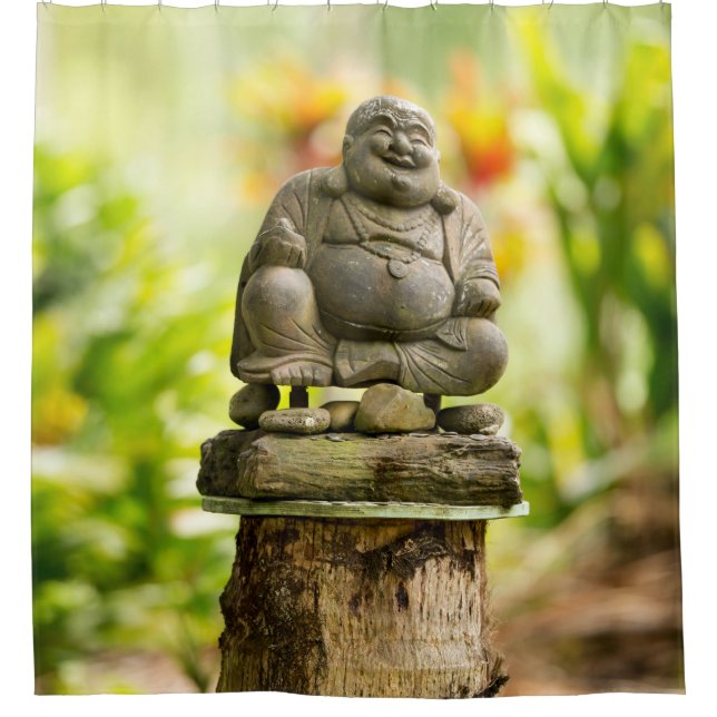 Glücklicher Garten-Buddha-Duschvorhang Duschvorhang (Vorderseite)