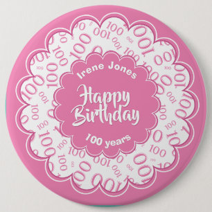 Glücklicher Geburtstag, 100. rosa/weiße Zahlenmust Button