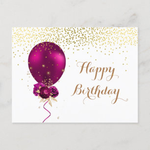Glücklicher Geburtstag-Ballon mit floraler Sparkle Postkarte
