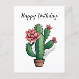 Glücklicher Geburtstag Blüten Kaktus Pflanze  Postkarte