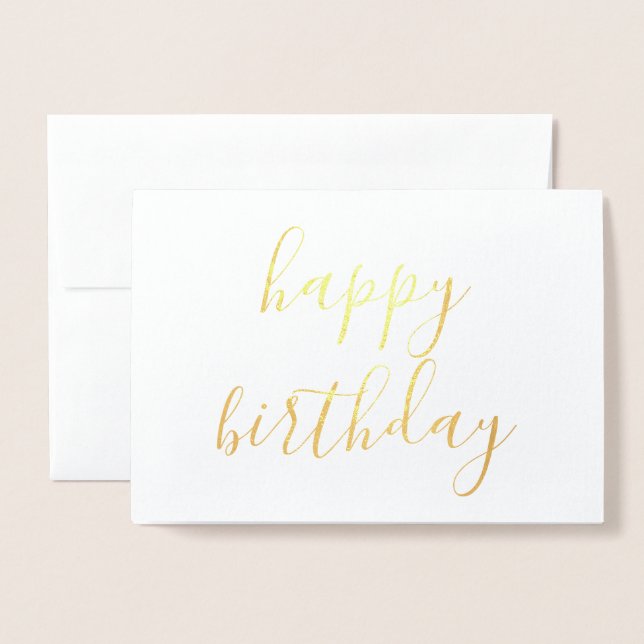 Glücklicher Geburtstag einfache Kalligraphie Gold Folienkarte (Vorderseite mit Umschlag)