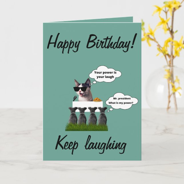 Glücklicher Geburtstag lacht Katze Karte (Gelbe Blume)
