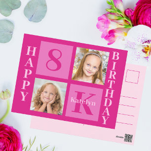 Glücklicher Geburtstag Mädchen 2 Foto Hot Pink Ben Postkarte