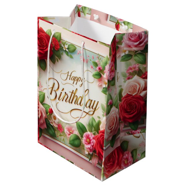 glücklicher Geburtstag Mittlere Geschenktüte (Rückseite Schrägansicht)