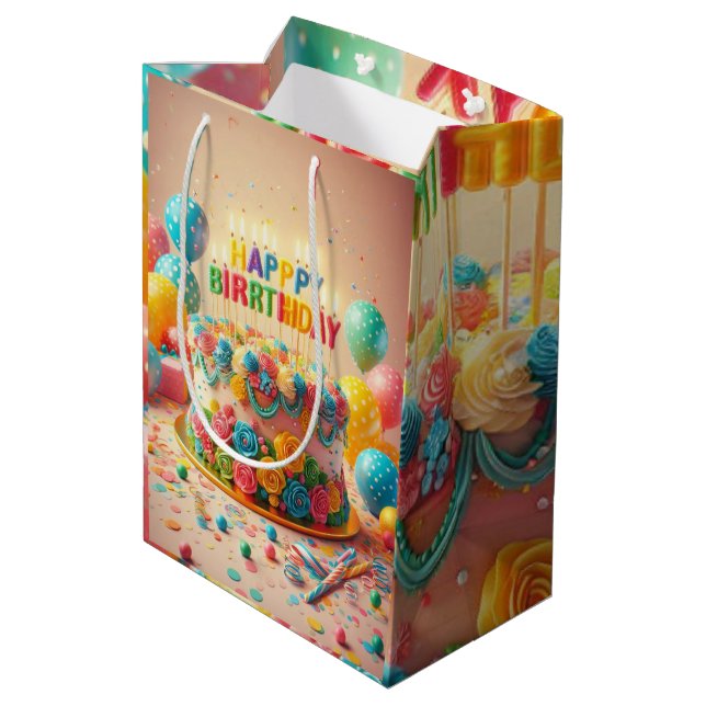 glücklicher Geburtstag Mittlere Geschenktüte (Rückseite Schrägansicht)