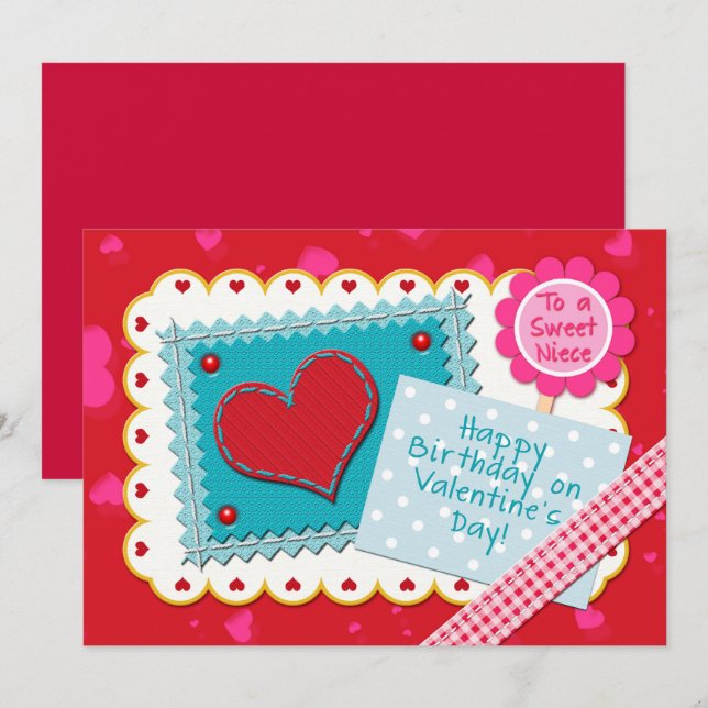 Glücklicher Geburtstag Nichte am Valentinstag Nied (Vorne/Hinten)