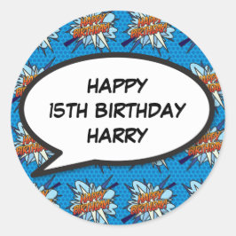 GLÜCKLICHER GEBURTSTAG Rede Bubble Fun Retro Comic Runder Aufkleber