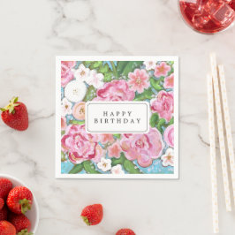 GLÜCKLICHER GEBURTSTAG Rosa Blütenfrühlingsblüten Serviette