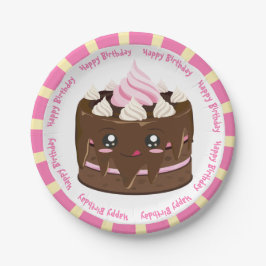 Glücklicher Geburtstag Schokolade Kawaii Kuchen Pappteller