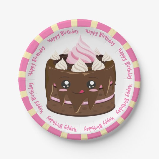 Glucklicher Geburtstag Schokolade Kawaii Kuchen Pappteller Zazzle Ch