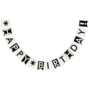 GLÜCKLICHER GEBURTSTAG, SCHWARZ UND WEISS WIMPELKETTE