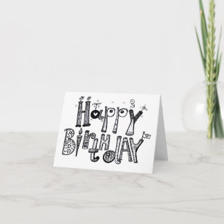 GLÜCKLICHER GEBURTSTAG SCHWARZE UND WEISSE KARTE