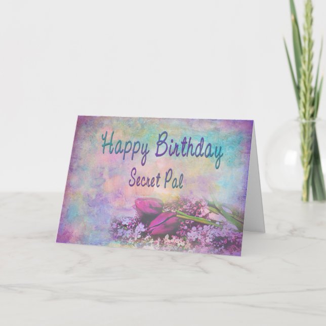 GLÜCKLICHER GEBURTSTAG SECRET PAL - Weiches Blumen Karte (Vorderseite)