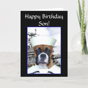 Glücklicher Geburtstag Son Navy Seailor Boxer Dog  Karte