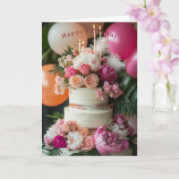 Glücklicher Geburtstagskuchen Rosa Pfingstrosen Ro