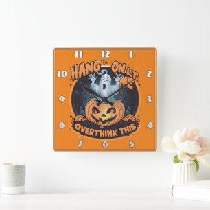 Glücklicher Geist aus einem Kürbis zu Halloween Quadratische Wanduhr