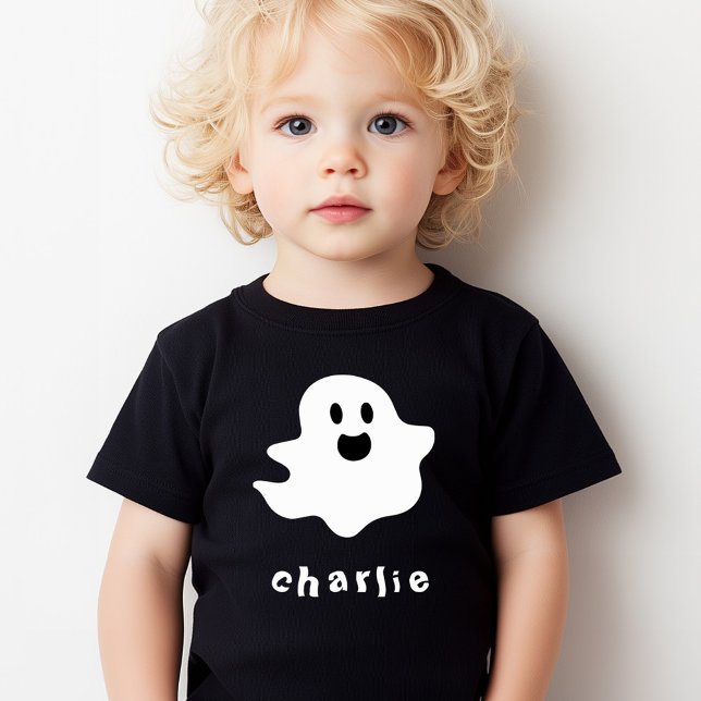 Glücklicher Geist und nennen Kinder Halloween Kleinkind T-shirt (Happy ghost and name kids Halloween Toddler T-shirt)