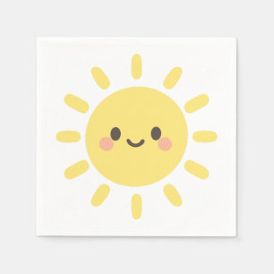 Glücklicher Gelber Sonnenschein mit einem lächelnd Serviette