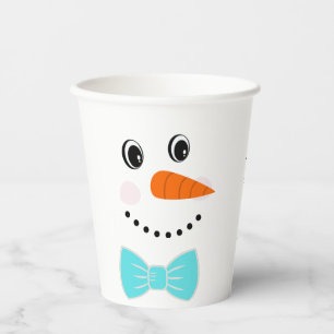 Glücklicher Gesicht Schneemann Türkisblau Fliege Pappbecher