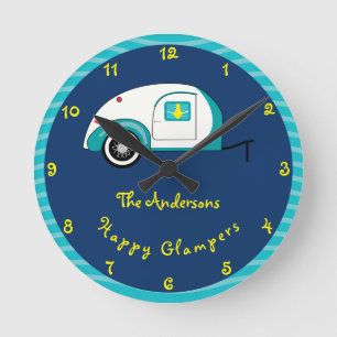 Glücklicher Glamper Aquamarin Vintage Tränenanhäng Runde Wanduhr