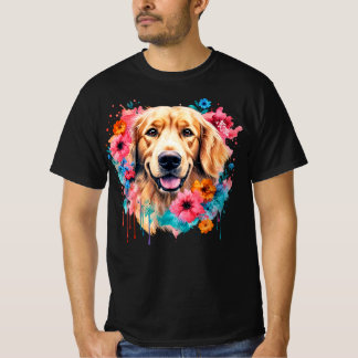 Glücklicher Golden Retriever Farbiger Blumen-Splas T-Shirt