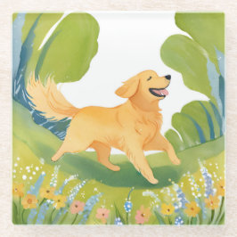 Glücklicher Golden Retriever | Hell Wasserfarbe Glasuntersetzer