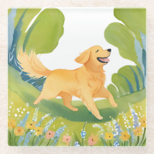 Glücklicher Golden Retriever Hell Wasserfarbe Glasuntersetzer